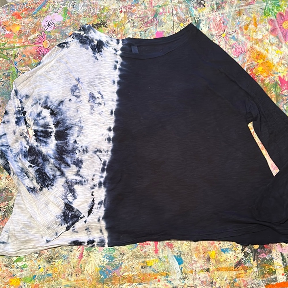 GILDA MIDANI Navy & White Tie Dye Long SleEve A-Line T-Shirt